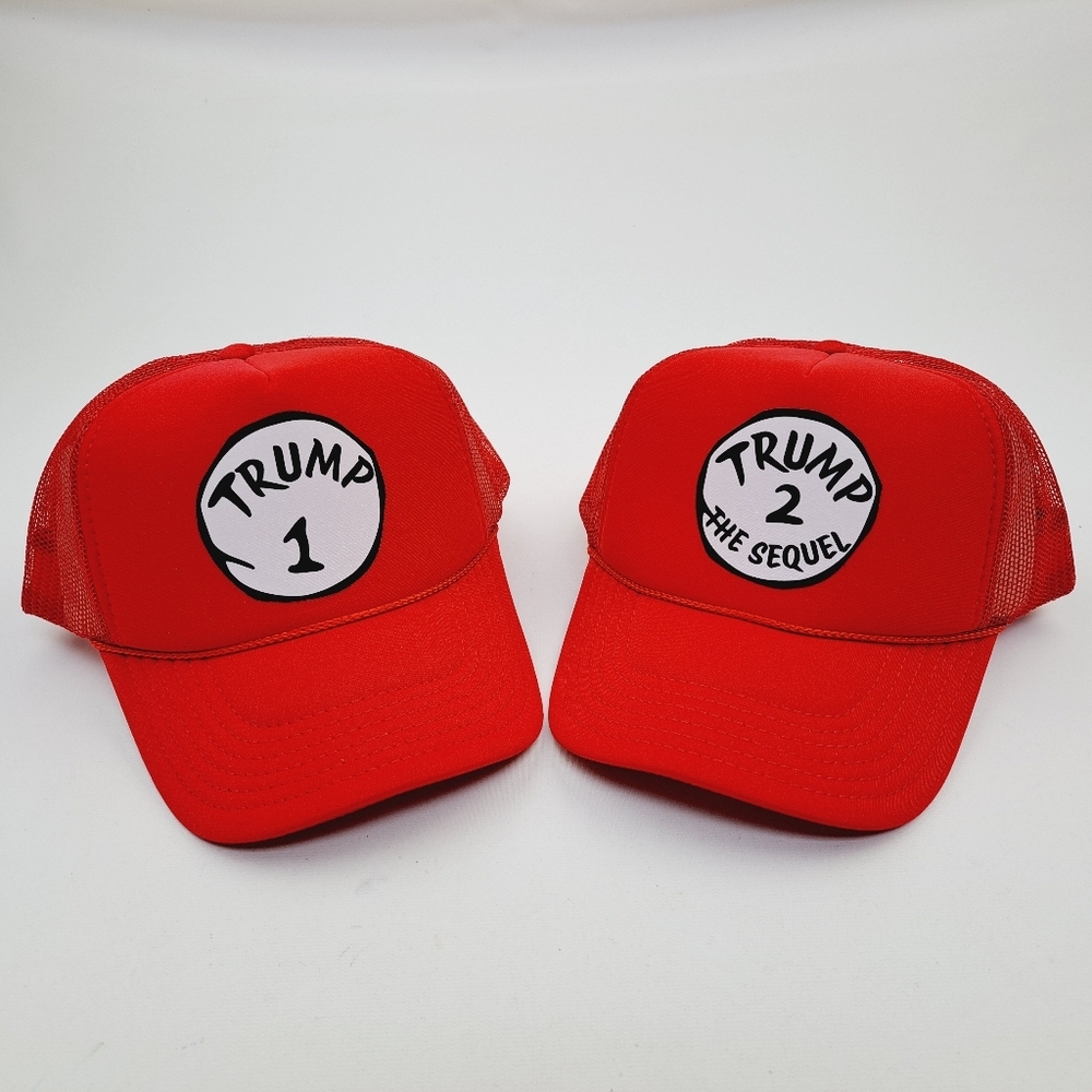 MAGA Trump 2024 Dr. Suess Themed Foam Trucker Mesh Snapback Hat Cap red